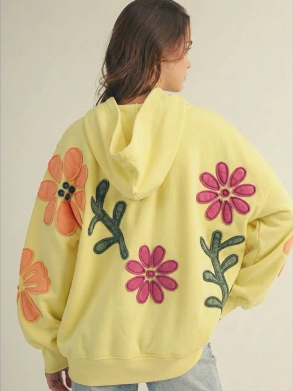 Free People It's a Vibe Large Yellow Floral Hoodie Sweatshirt - Women